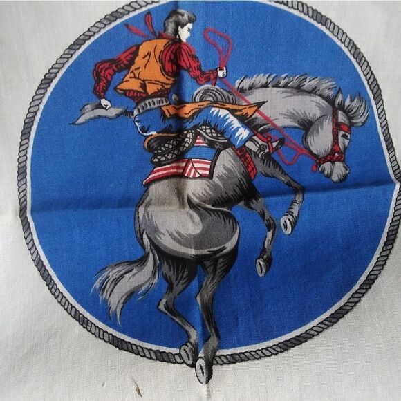 SCARF RODEO RIDER'S 100% COTTON Theme from the past VINTAGE 21" GREAT SHAPE! - Picture 4 of 12